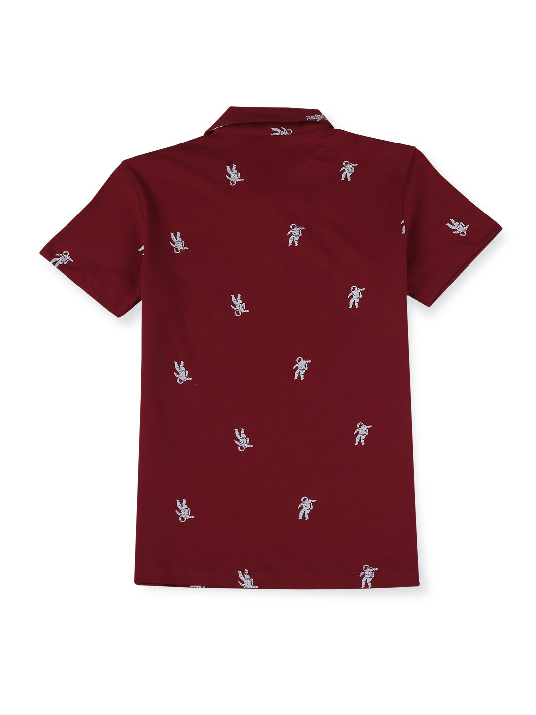 Boys Maroon Cotton Printed Polo T-Shirt