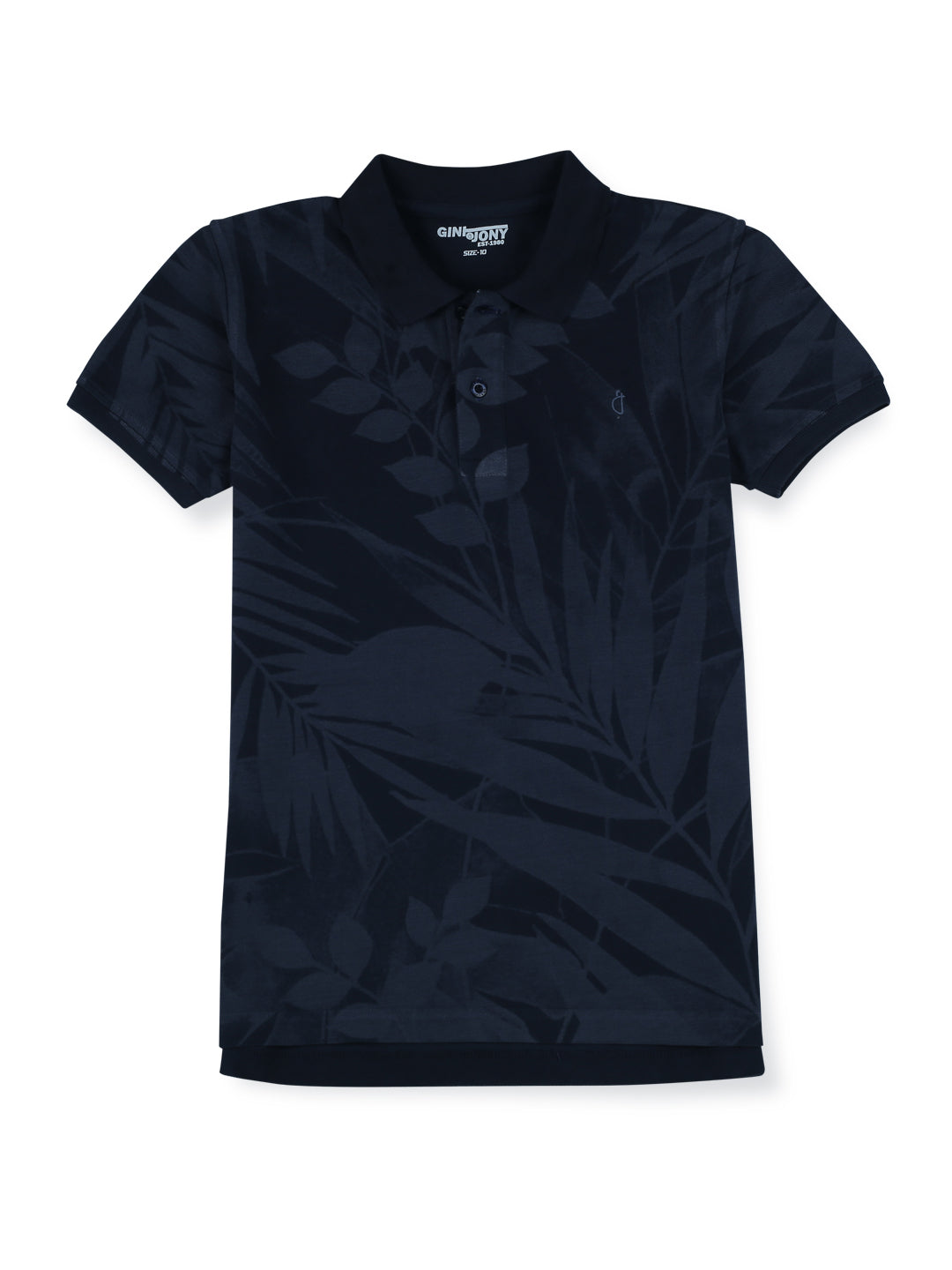 Boys Navy Blue Cotton Printed Polo T-Shirt