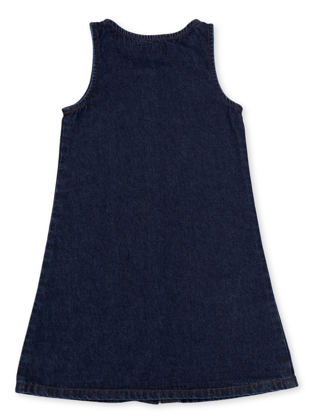 Girls Navy Blue Cotton Denim Solid Dress