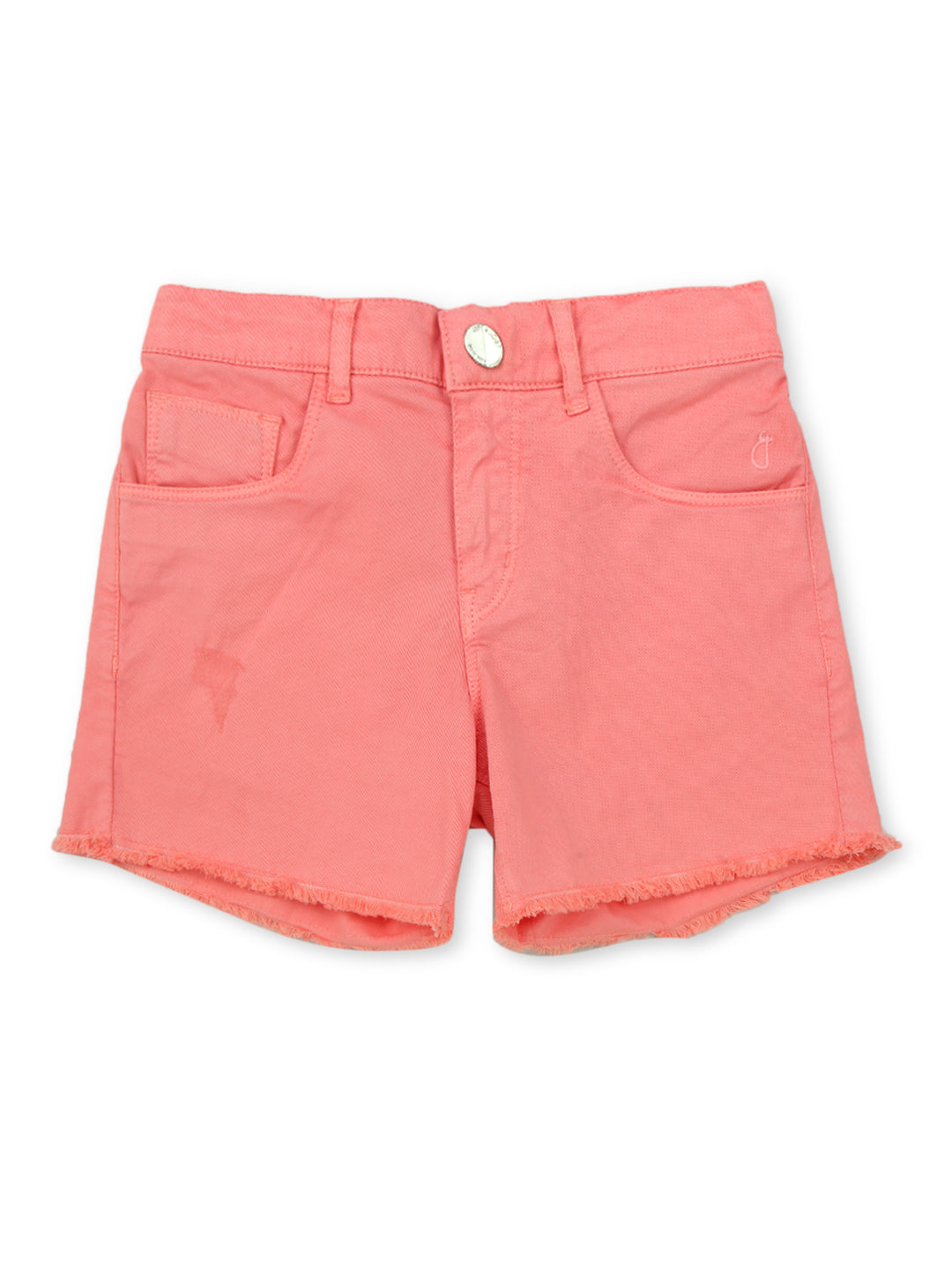 Girls Pink Cotton Denim Solid Shorts