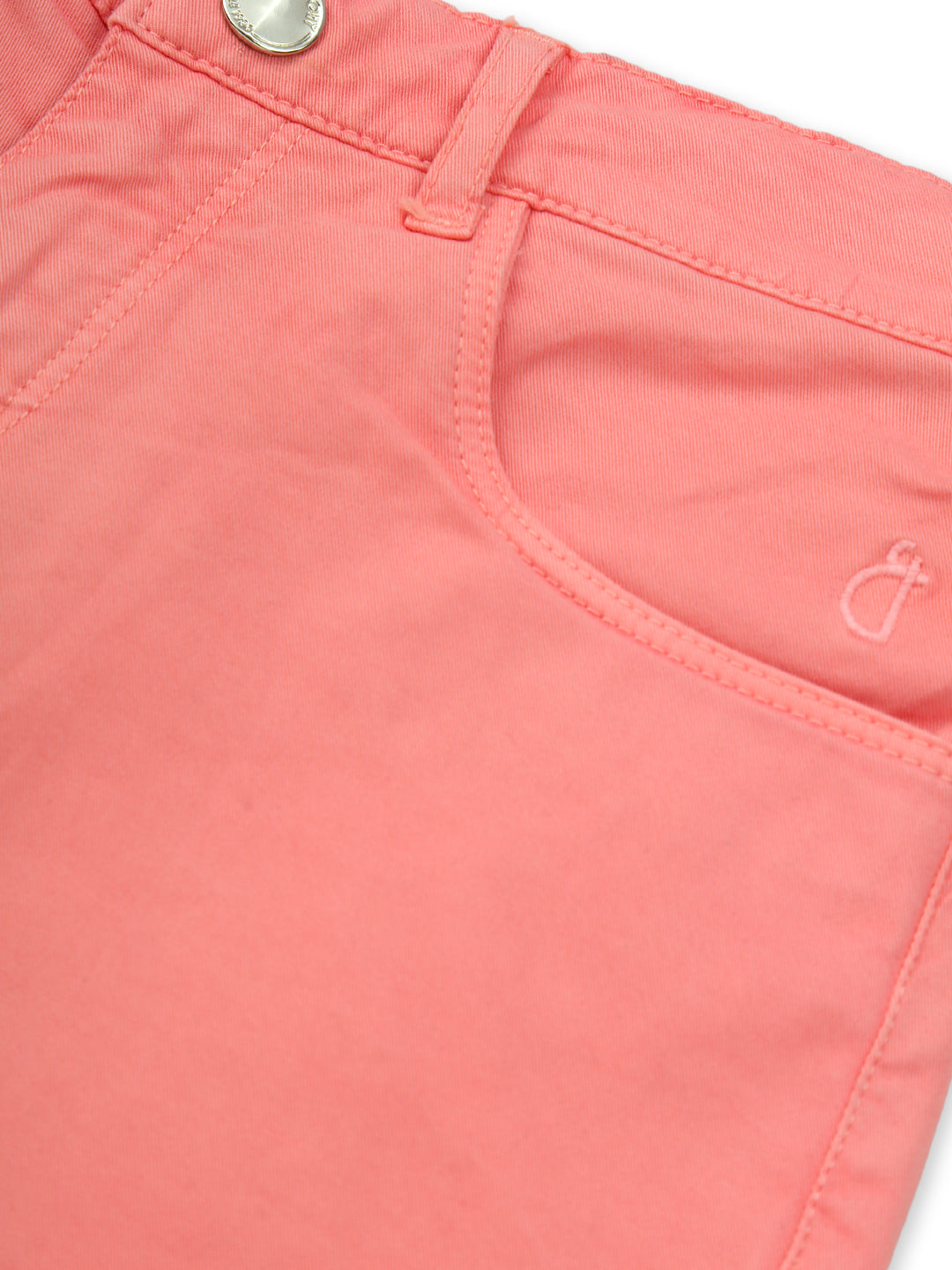 Girls Pink Cotton Denim Solid Shorts