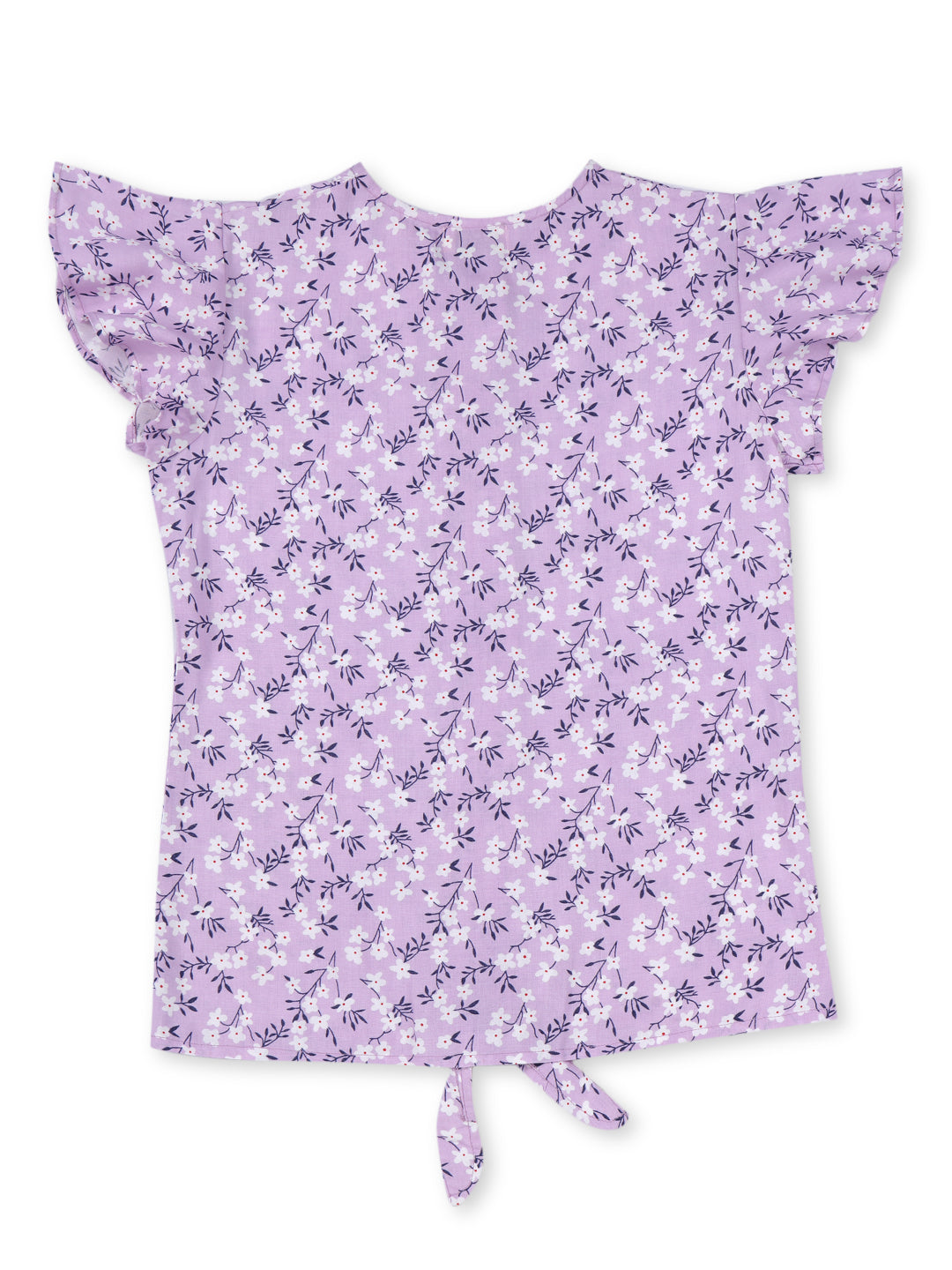 Girls Purple Cotton Printed Woven Top Cap Sleeves