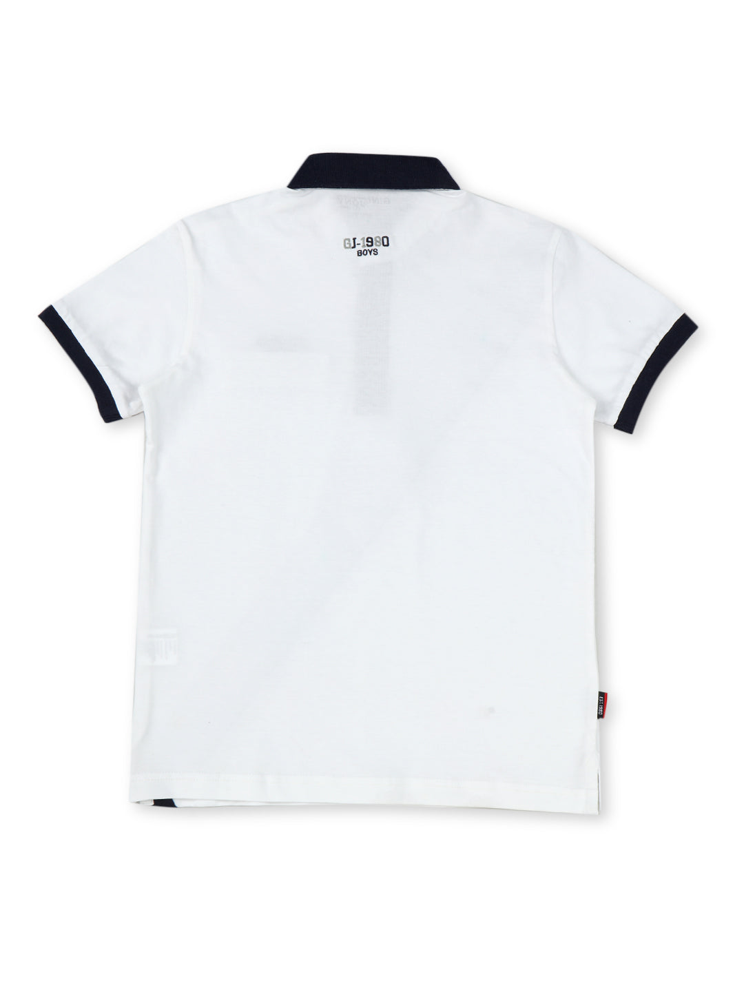 Boys White Cotton Solid Polo T-Shirt