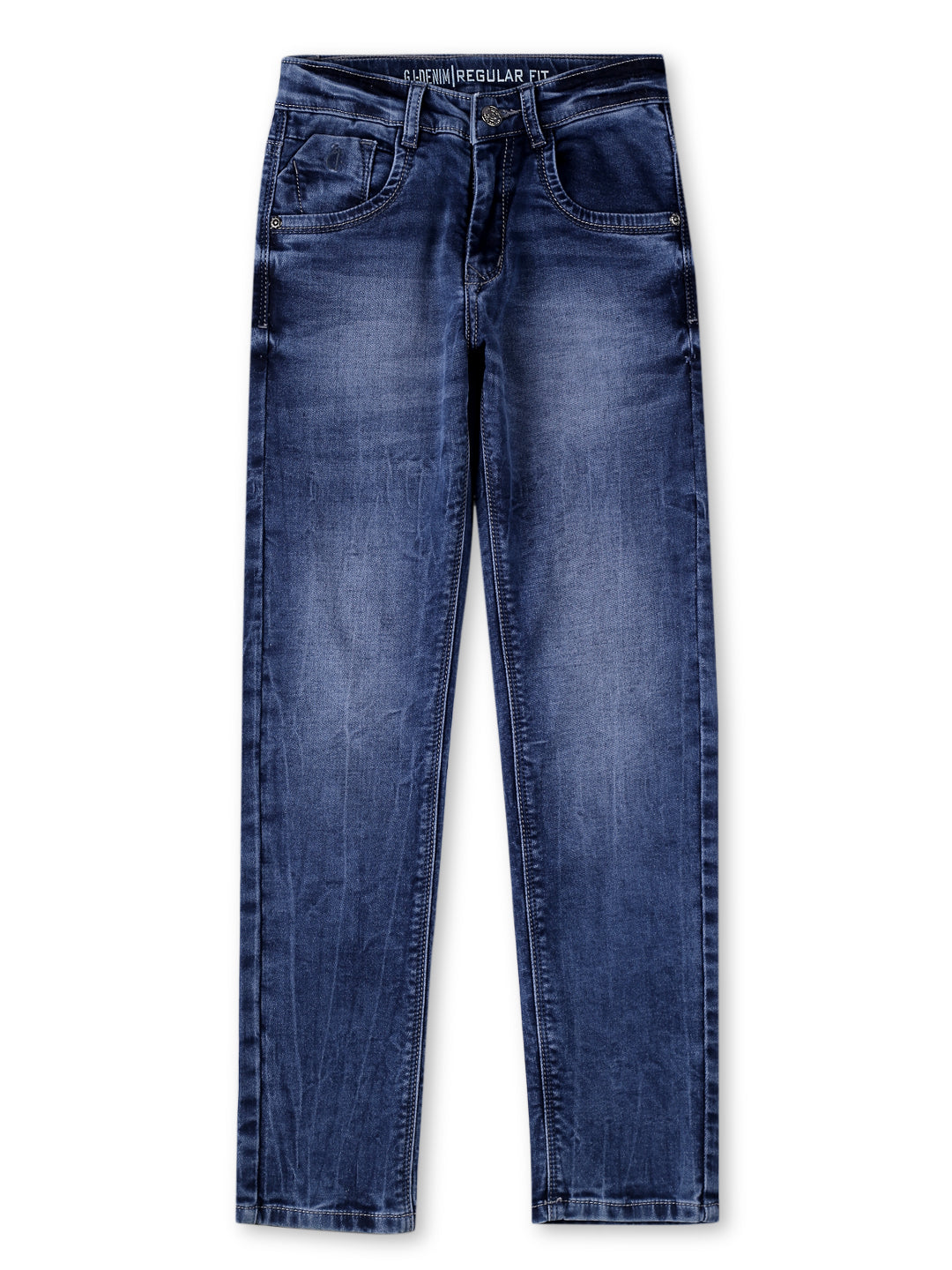 Boys Blue Cotton Denim Solid Jeans