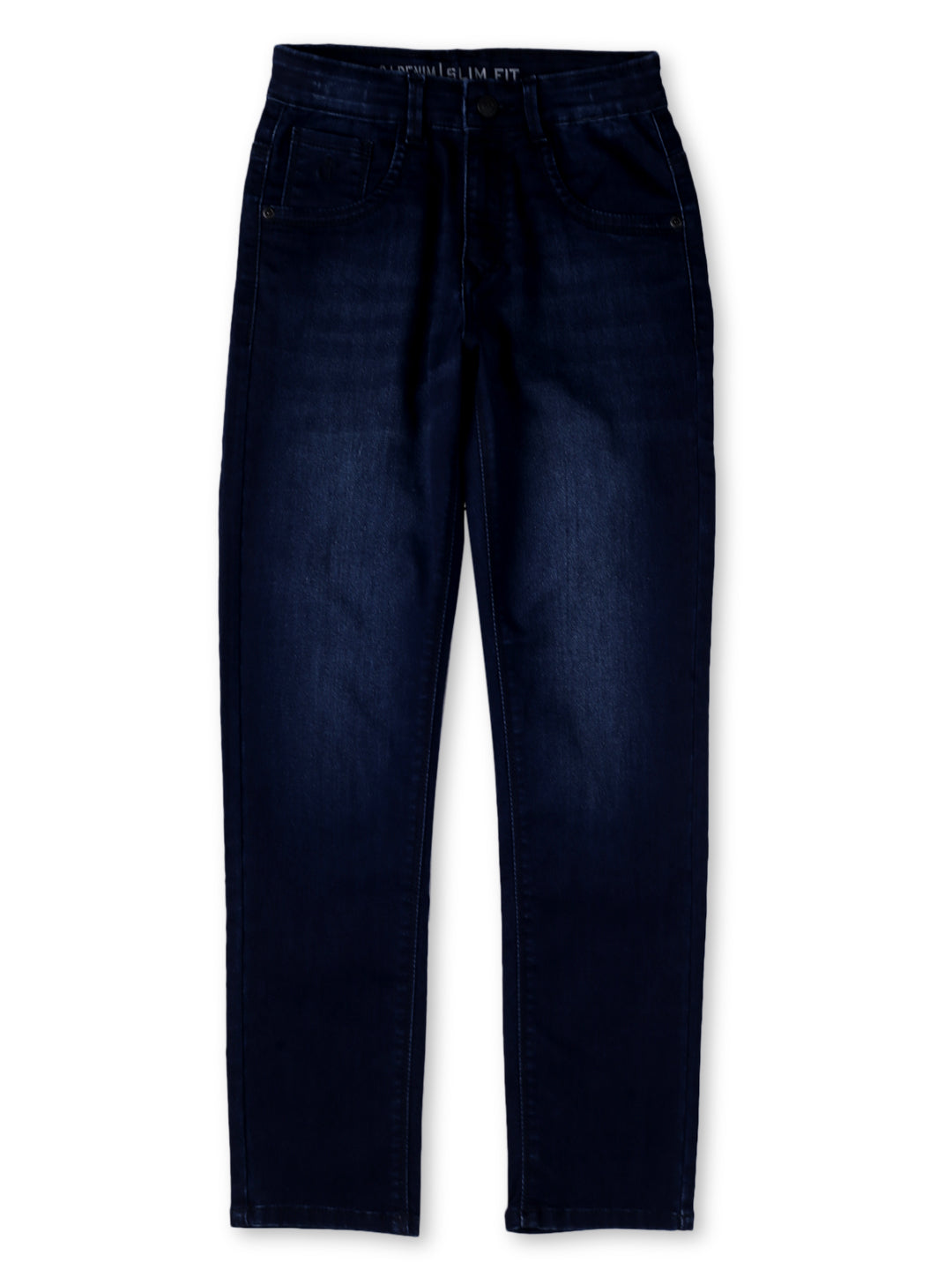 Boys Navy Blue Cotton Denim Solid Jeans