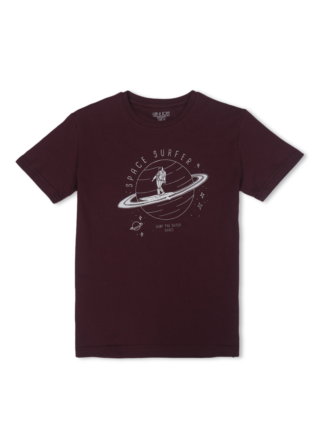 Boys Maroon Cotton Printed Half Sleeves T-Shirt