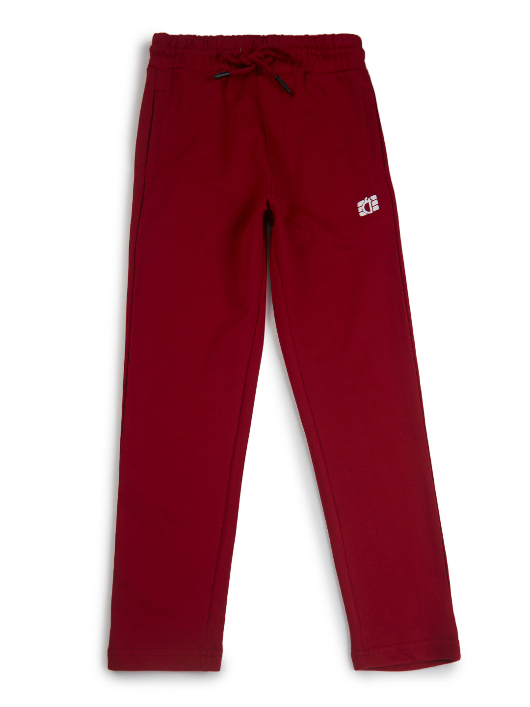 Boys Maroon Solid Cotton Track Pant Elasticated