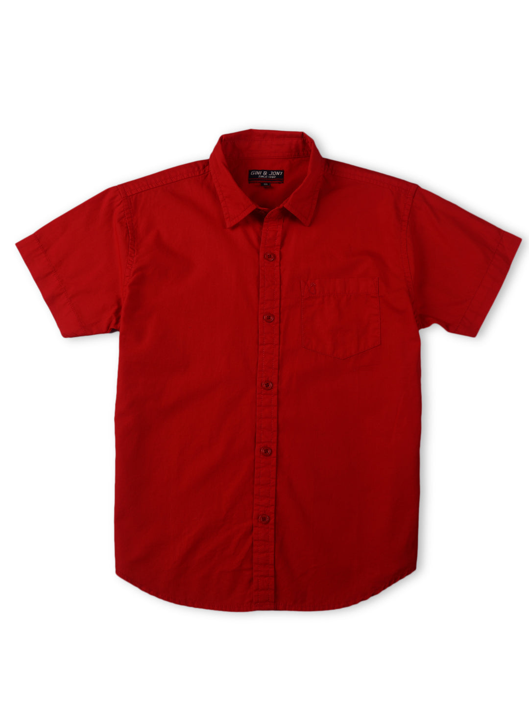 Boys Red Cotton Solid Shirt