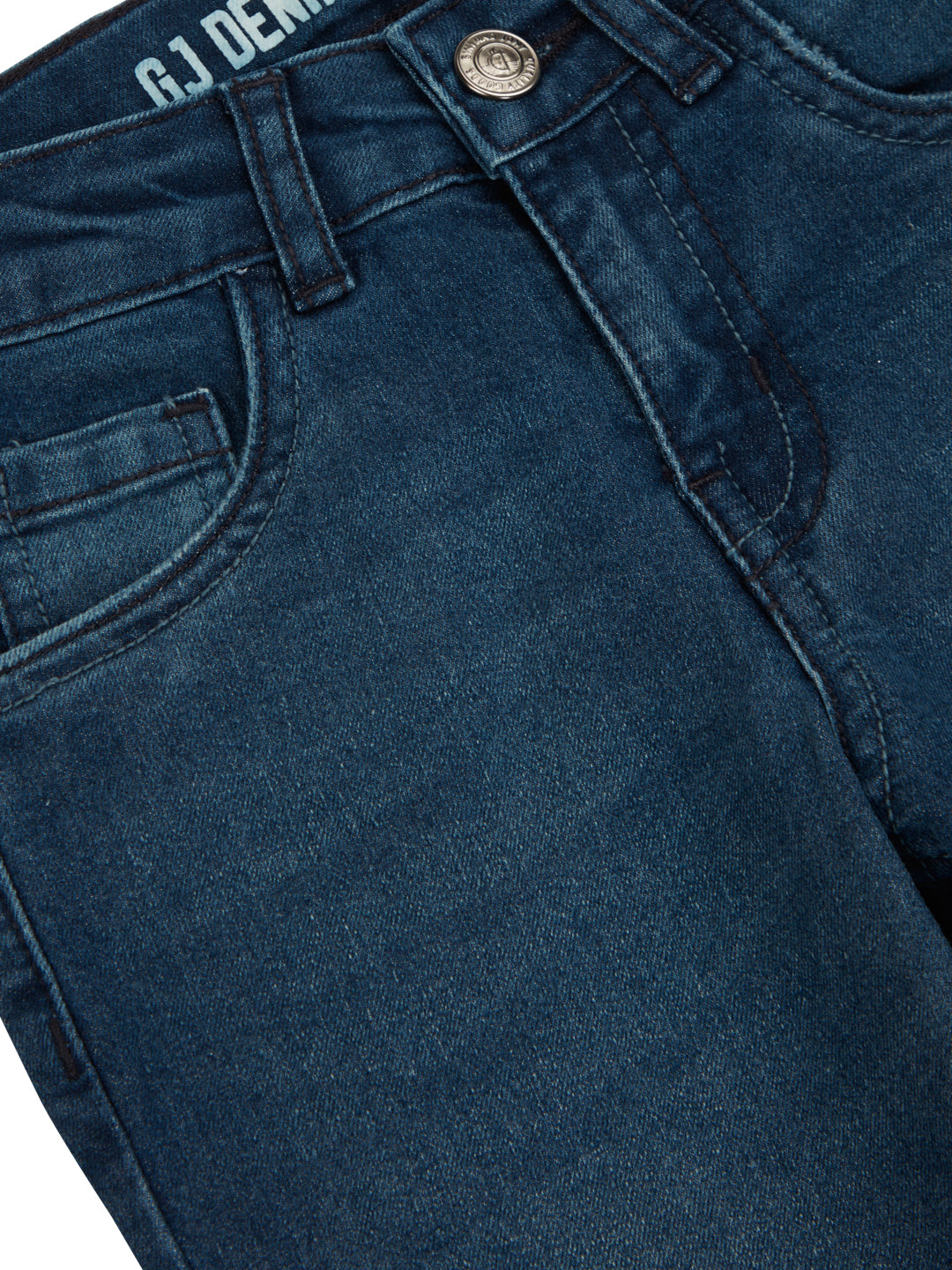 Boys Navy Blue Washed Denim Fixed Waist Jeans