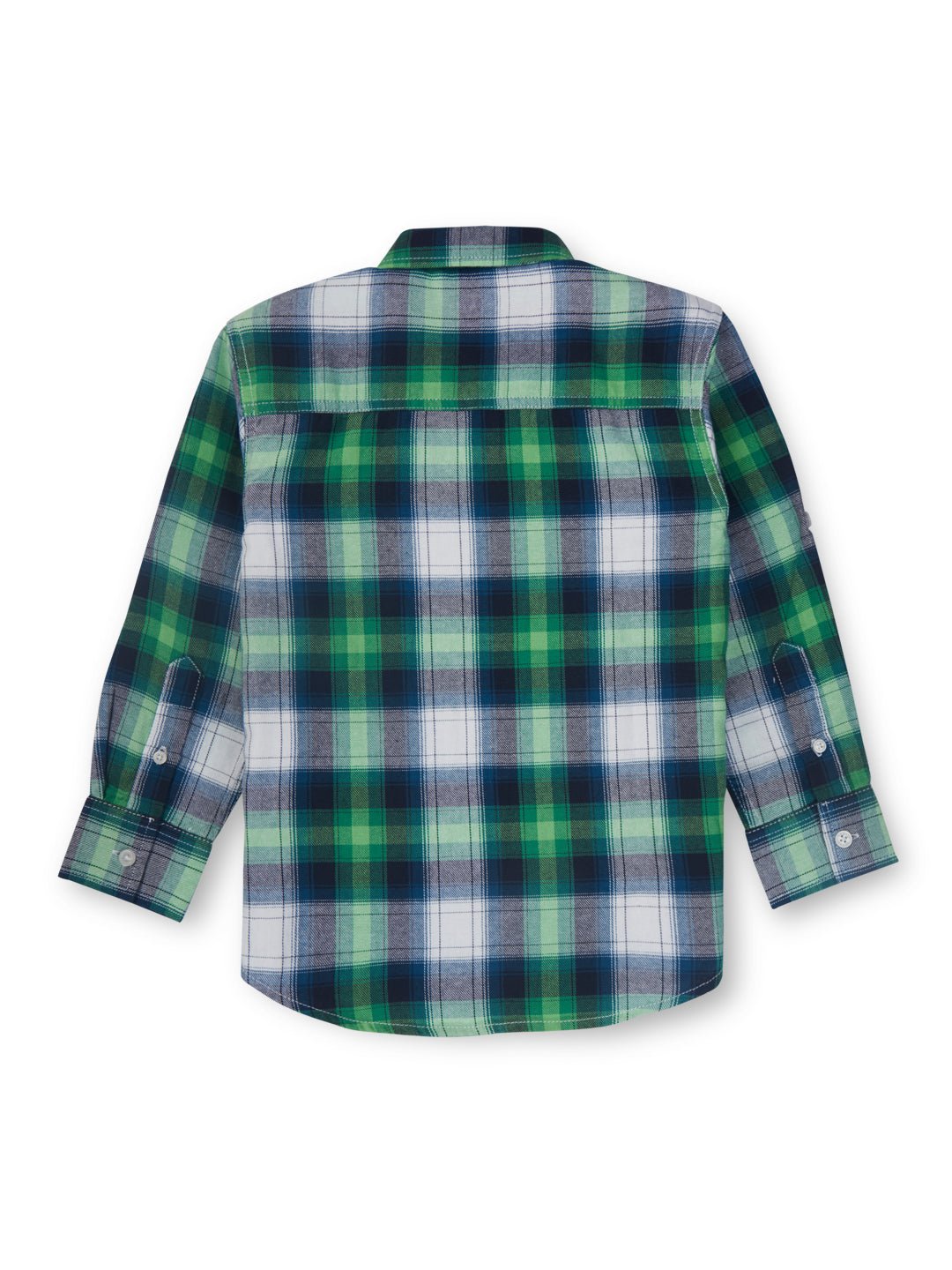 Boys blue green woven checkered full sleeve shirt with hoodie
