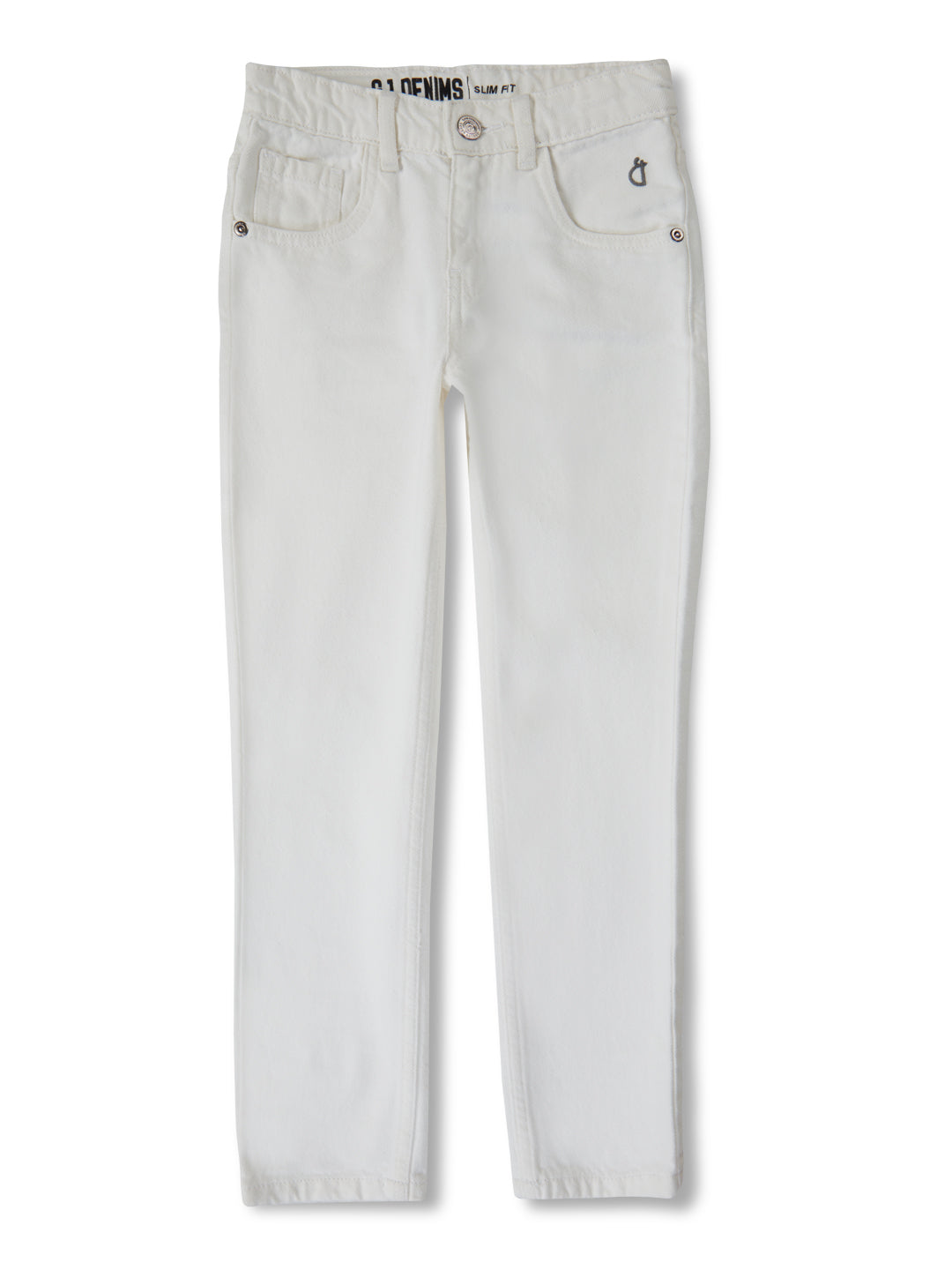 Boys White Solid Cotton Jeans Fixed Waist