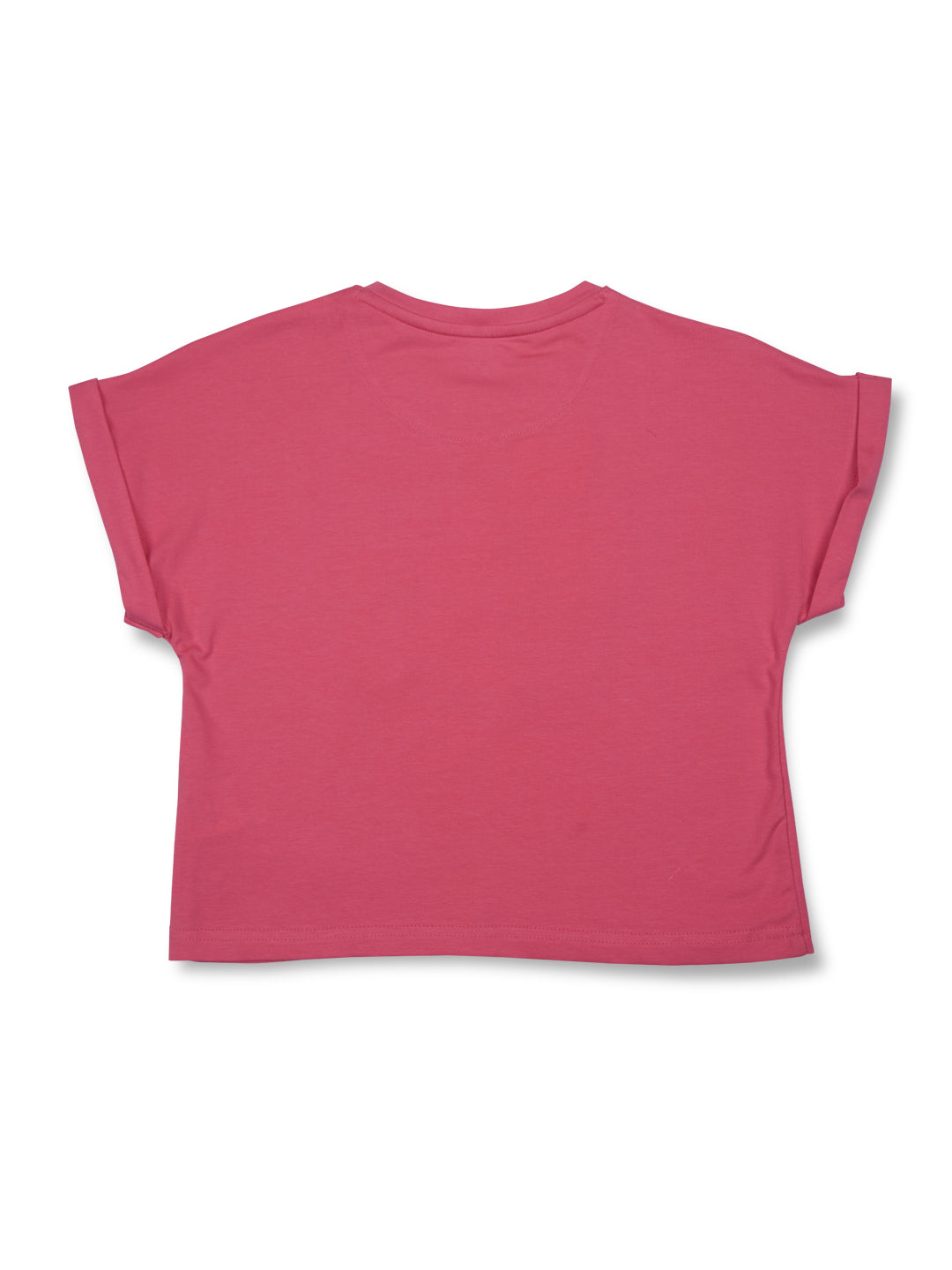 Girls pink round neck knitted cotton printed crop top.