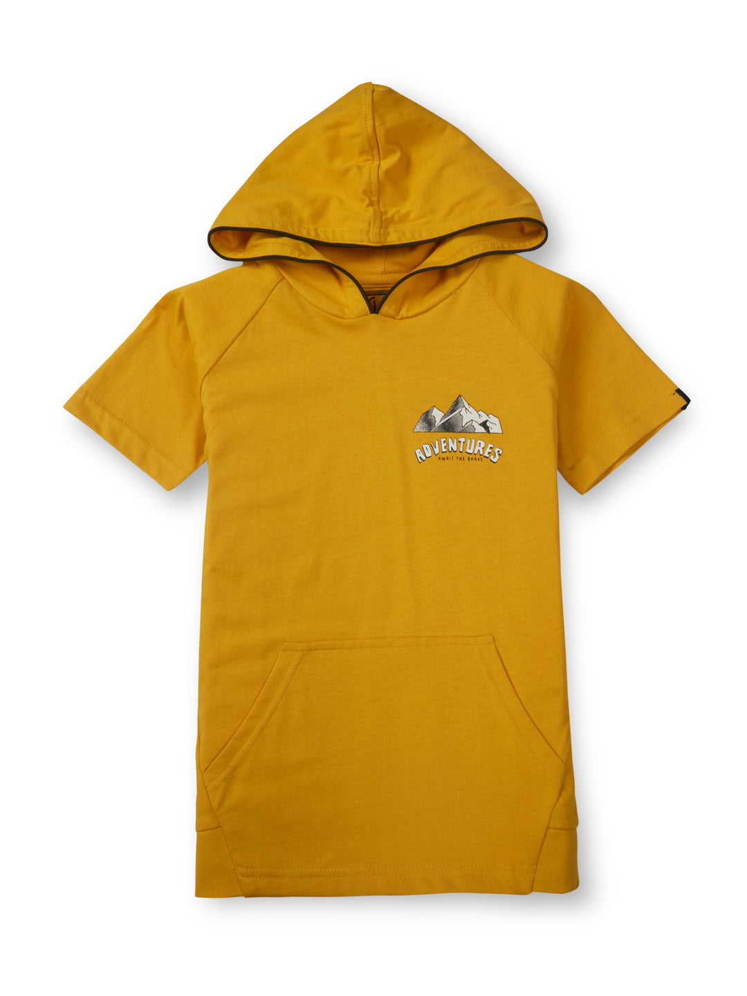 Boys Yellow Half Sleeve Printed Raglan T-Shirt With Hoodie