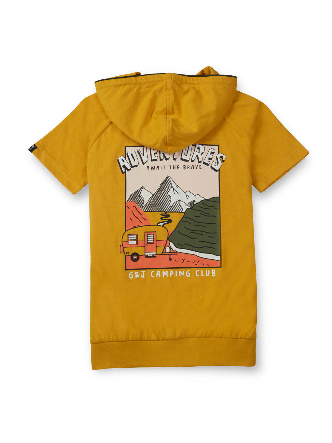 Boys Yellow Half Sleeve Printed Raglan T-Shirt With Hoodie