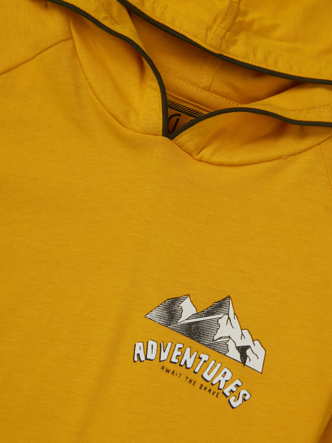 Boys Yellow Half Sleeve Printed Raglan T-Shirt With Hoodie