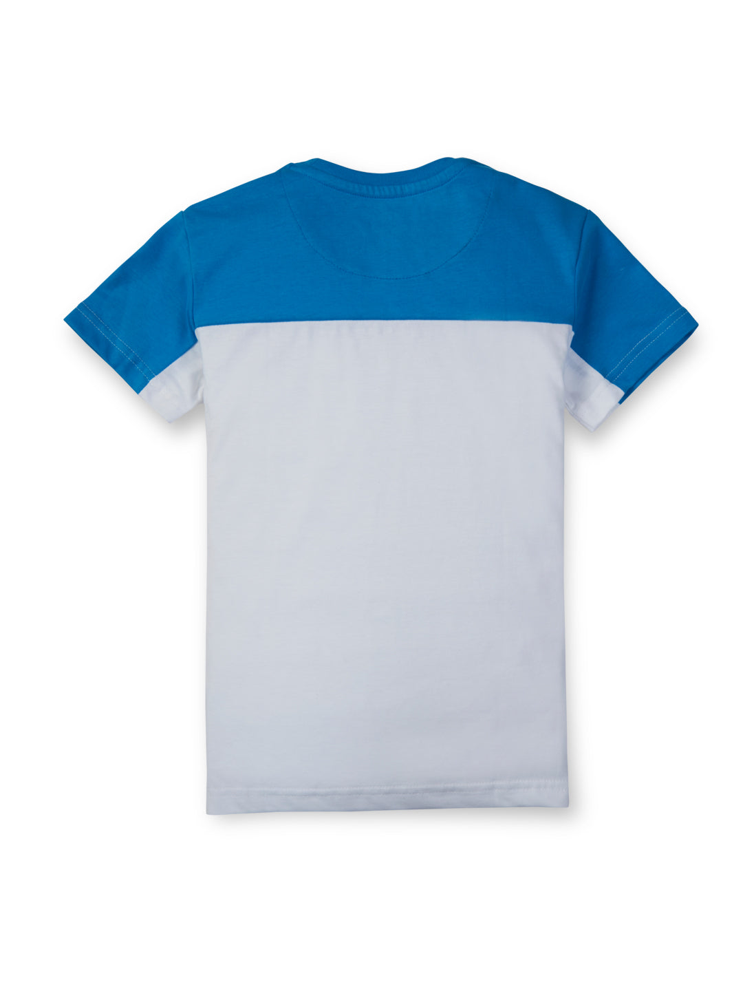 Boys white blue colour block printed t-shirt