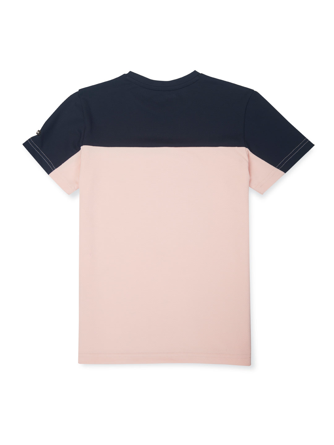 Boys pink dark blue colour block printed t-shirt