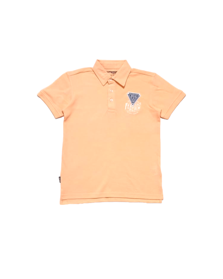 Boys Peach printed knitted cotton polo t-shirt