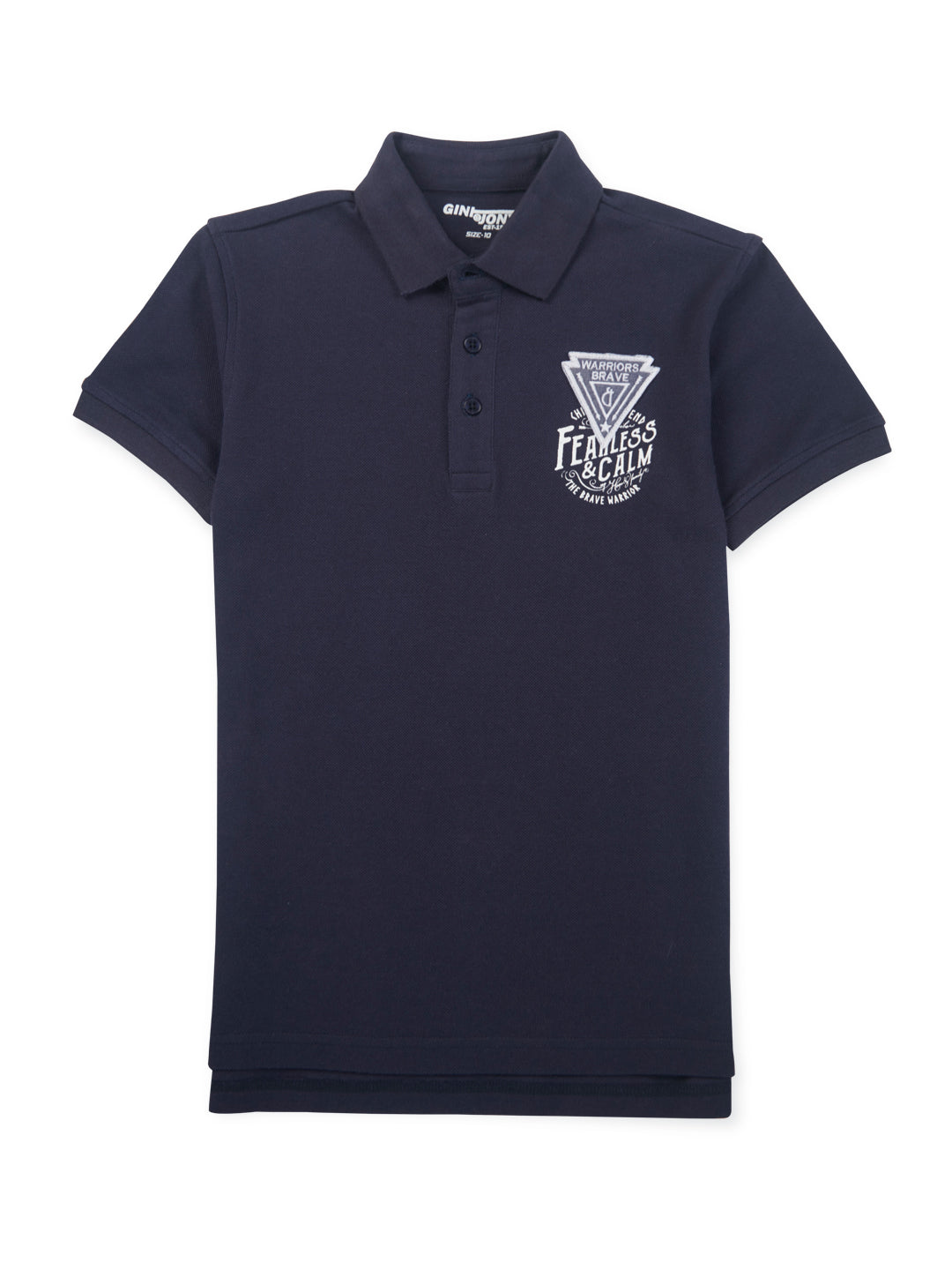 Boys blue printed knitted cotton polo t-shirt