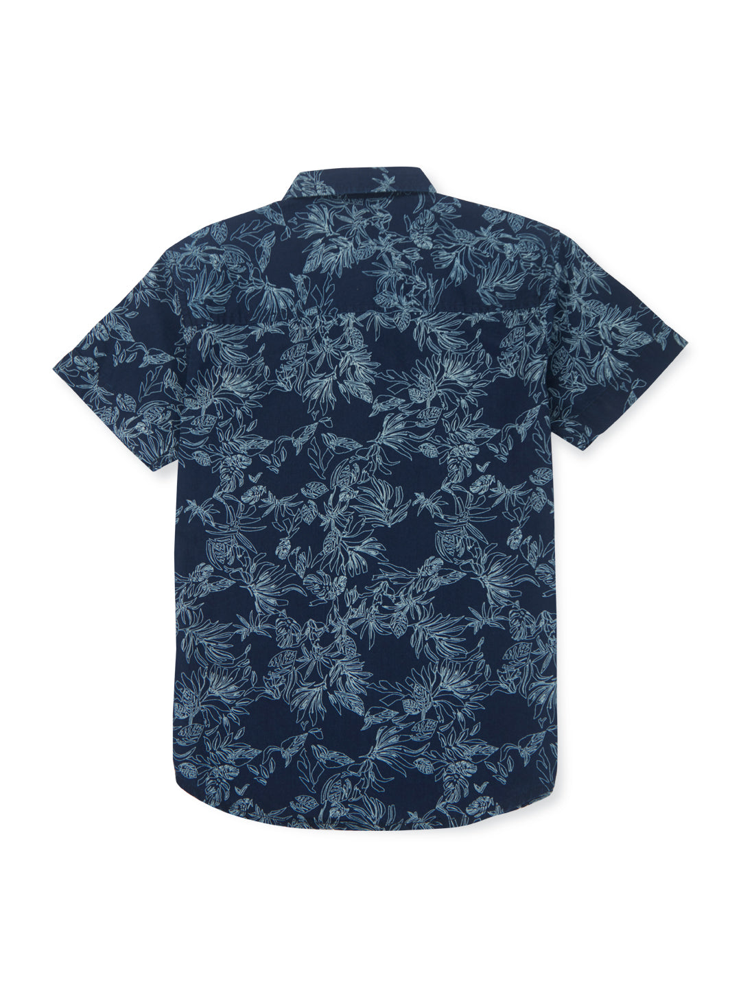 Boys blue denim printed half sleeve shirt