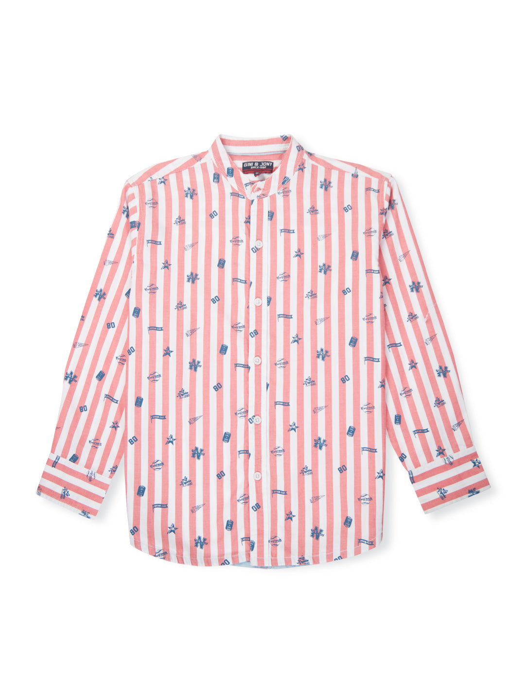 Boys Red stripe full sleeve shirt with print
