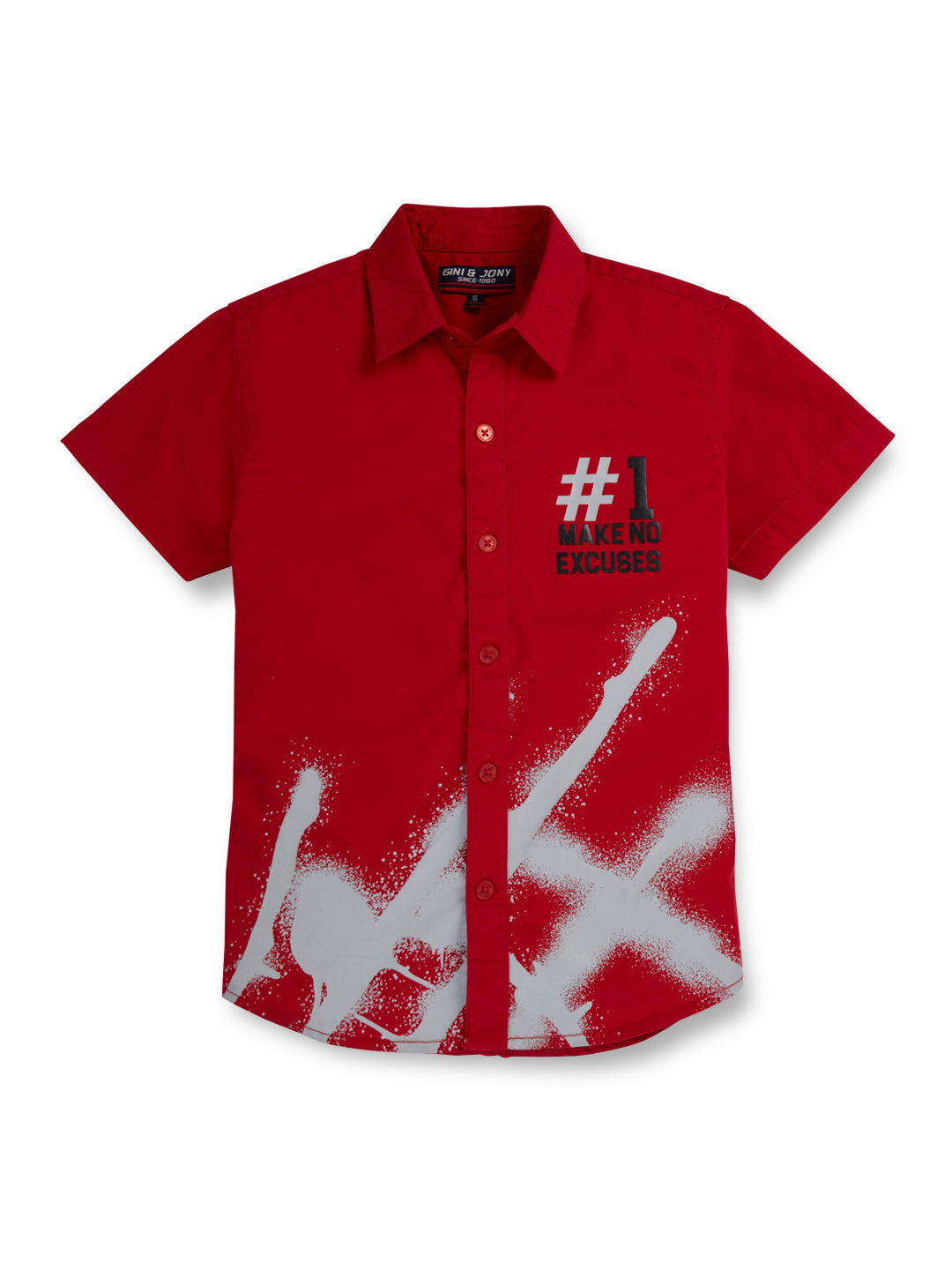 Boys Red Solid Cotton Half Sleeves Shirt