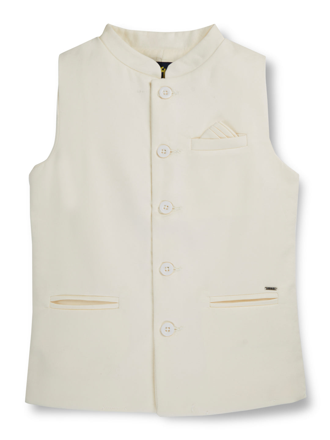 Boys Cream Solid Cotton Modi Jacket Sleeveless
