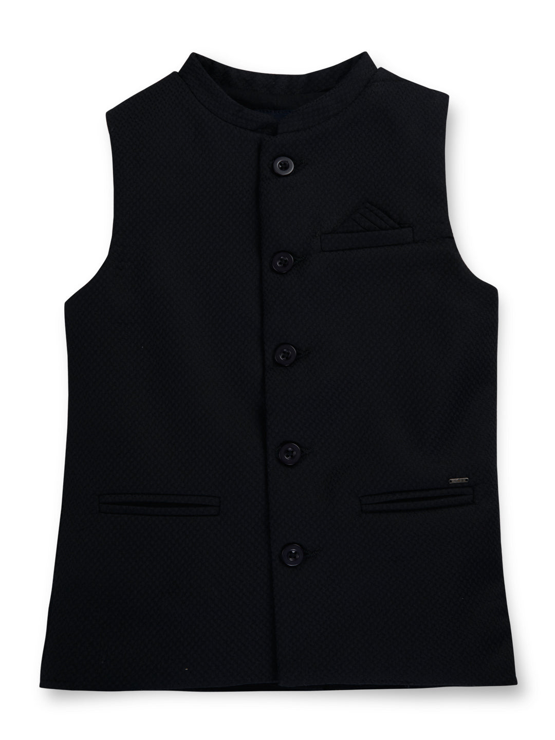 Boys Black Solid Cotton Modi Jacket Sleeveless