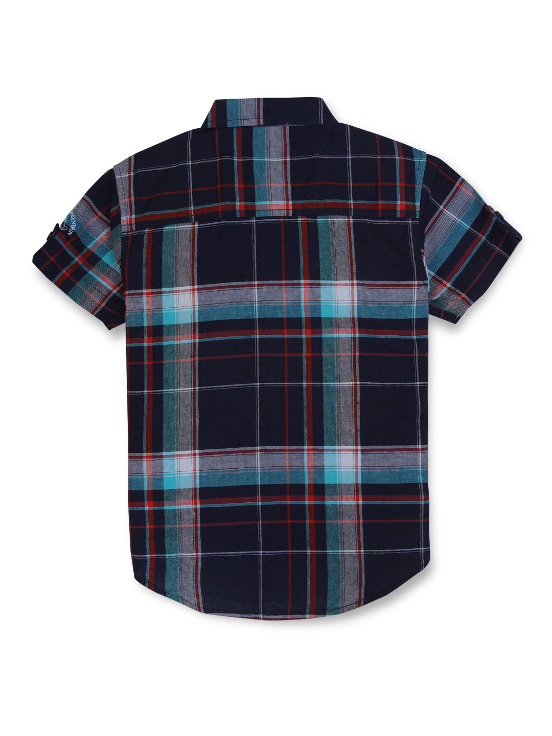 Boys dark blue woven checkered half sleeve shirt