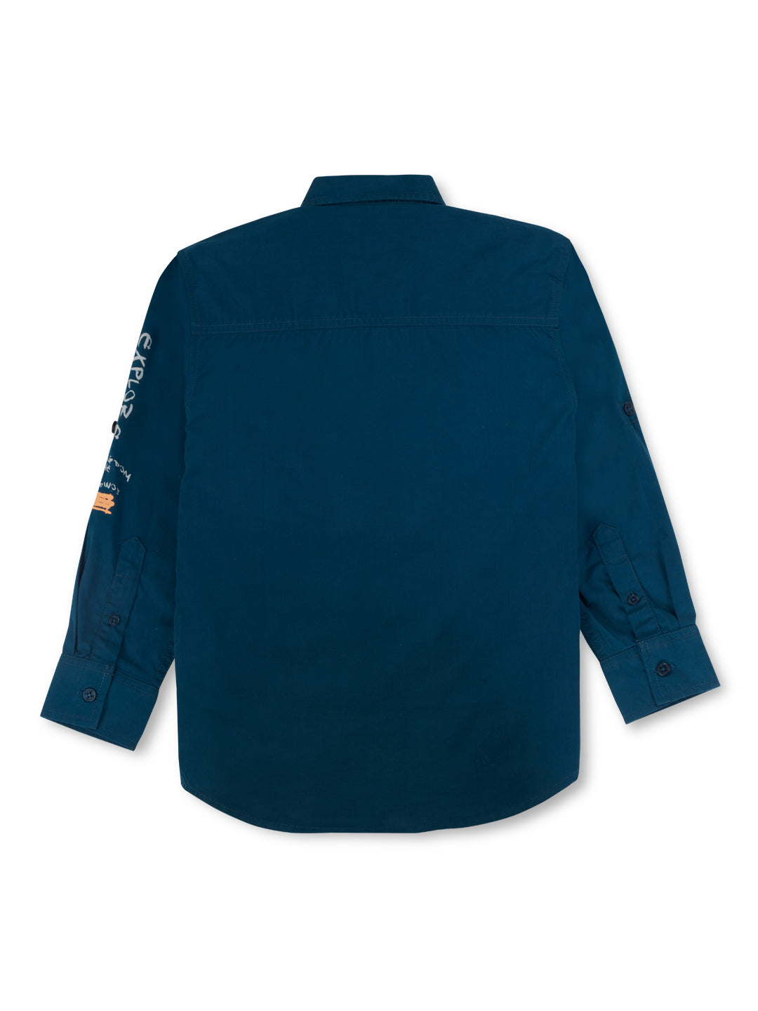 Boys dark blue woven solid full sleeve printed shirt