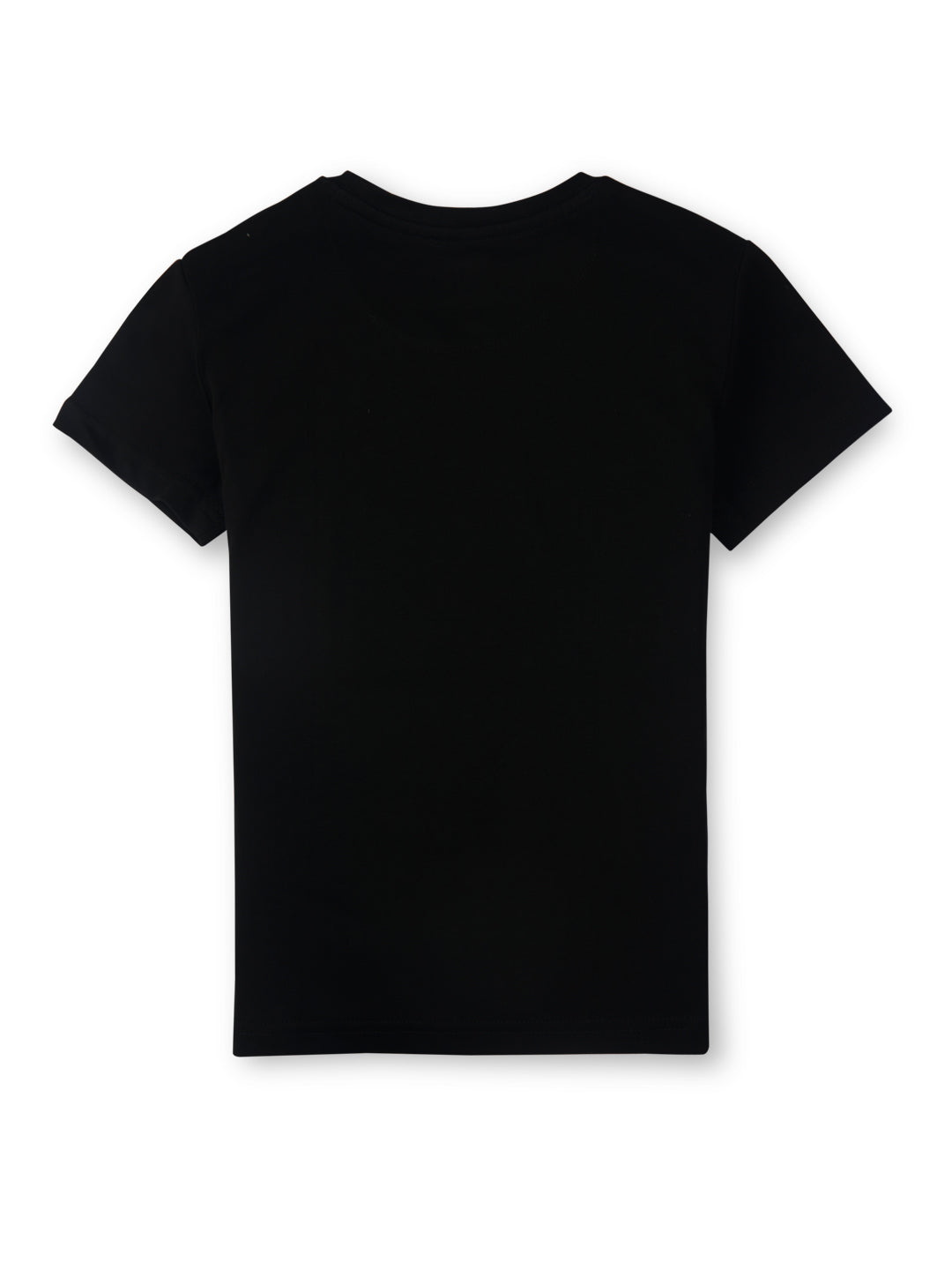 Boys Black Round Neck Knitted Cotton Printed T-Shirt