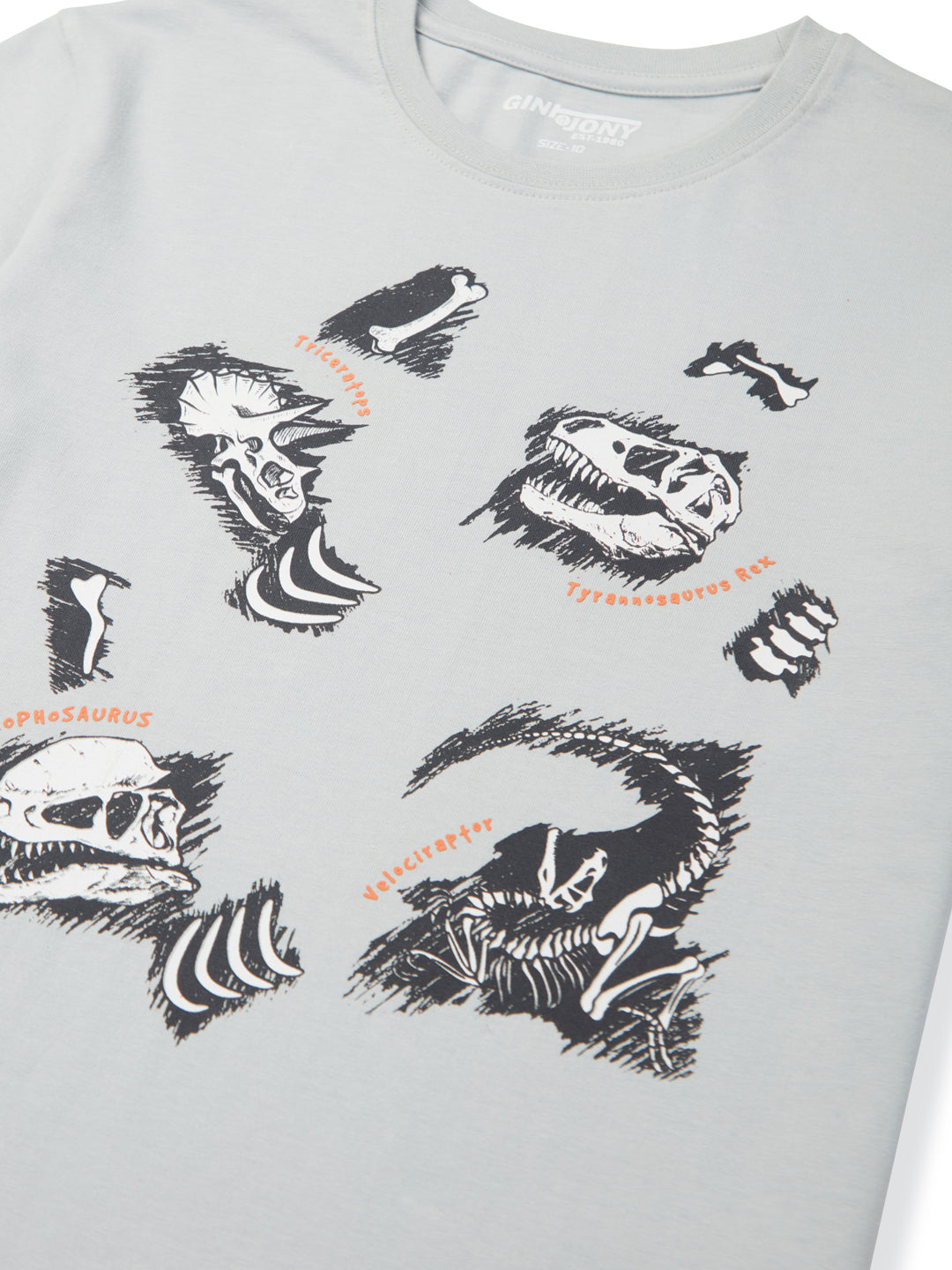 Boys grey round neck knitted cotton printed t-shirt