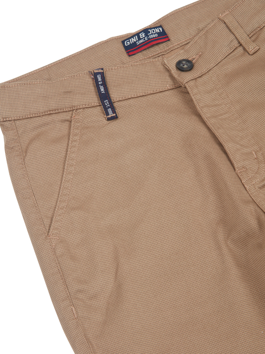 Boys Khaki Woven Chekered Trousers