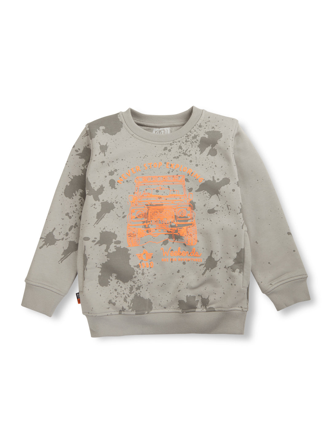 Boys Grey Printed Fleece Sweat Shirt