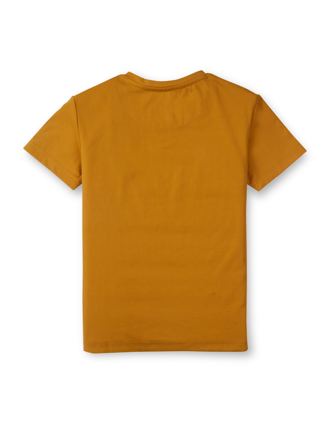 Boys yellow round neck knitted cotton printed t-shirt
