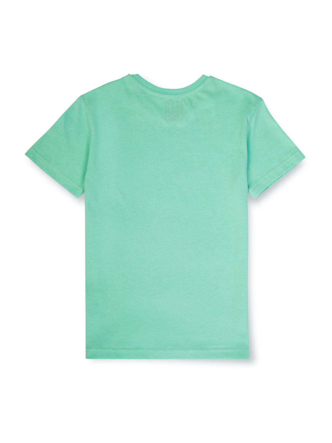 Boys Green Round Neck Knitted Cotton Printed T-Shirt