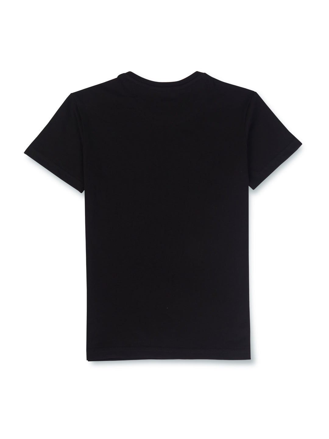 Boys Black Round Neck Knitted Cotton Printed T-Shirt