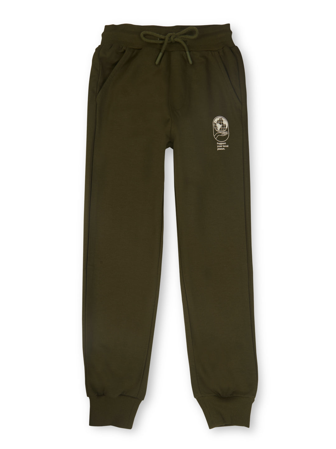 Boys Olive Solid Cotton Track Pant