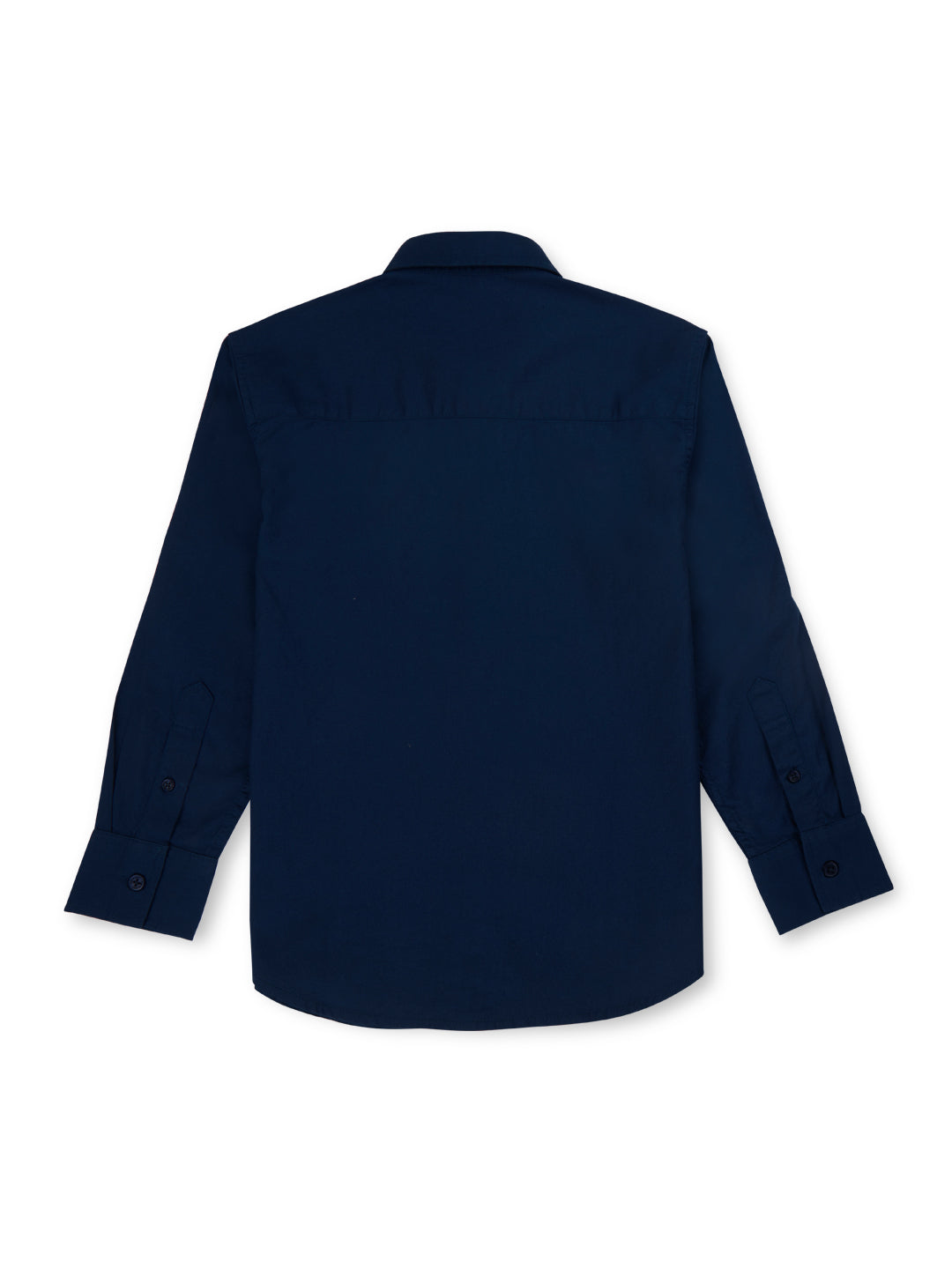 Boys Navy Blue Solid Cotton Full Sleeves Shirt