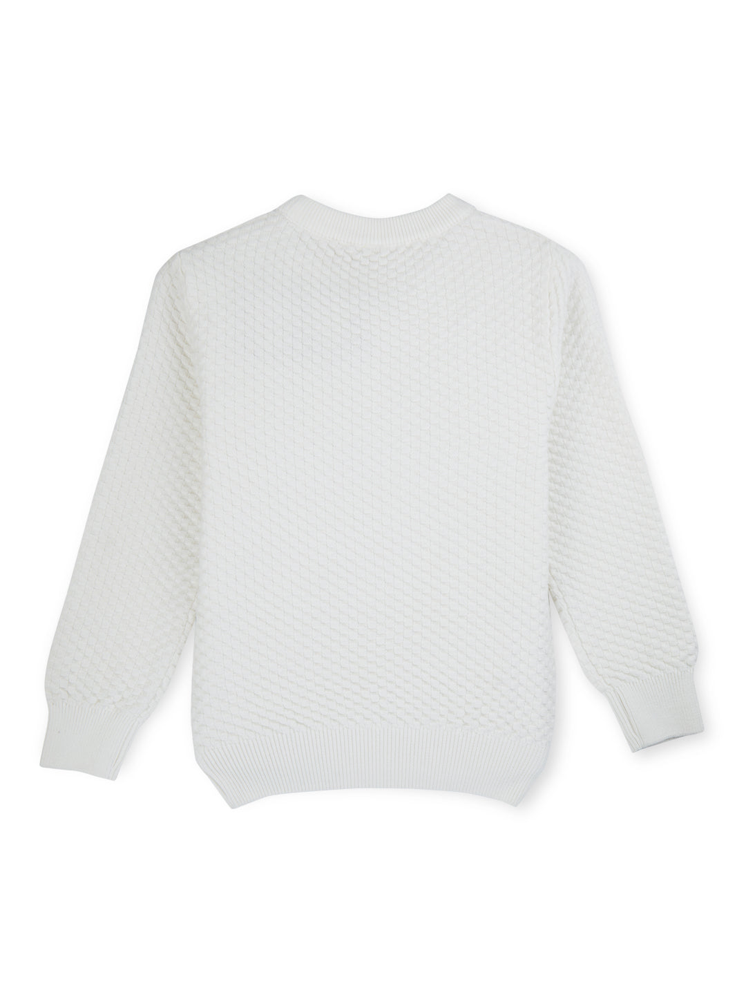 Boys White Solid Cotton Full Sleeves Sweater