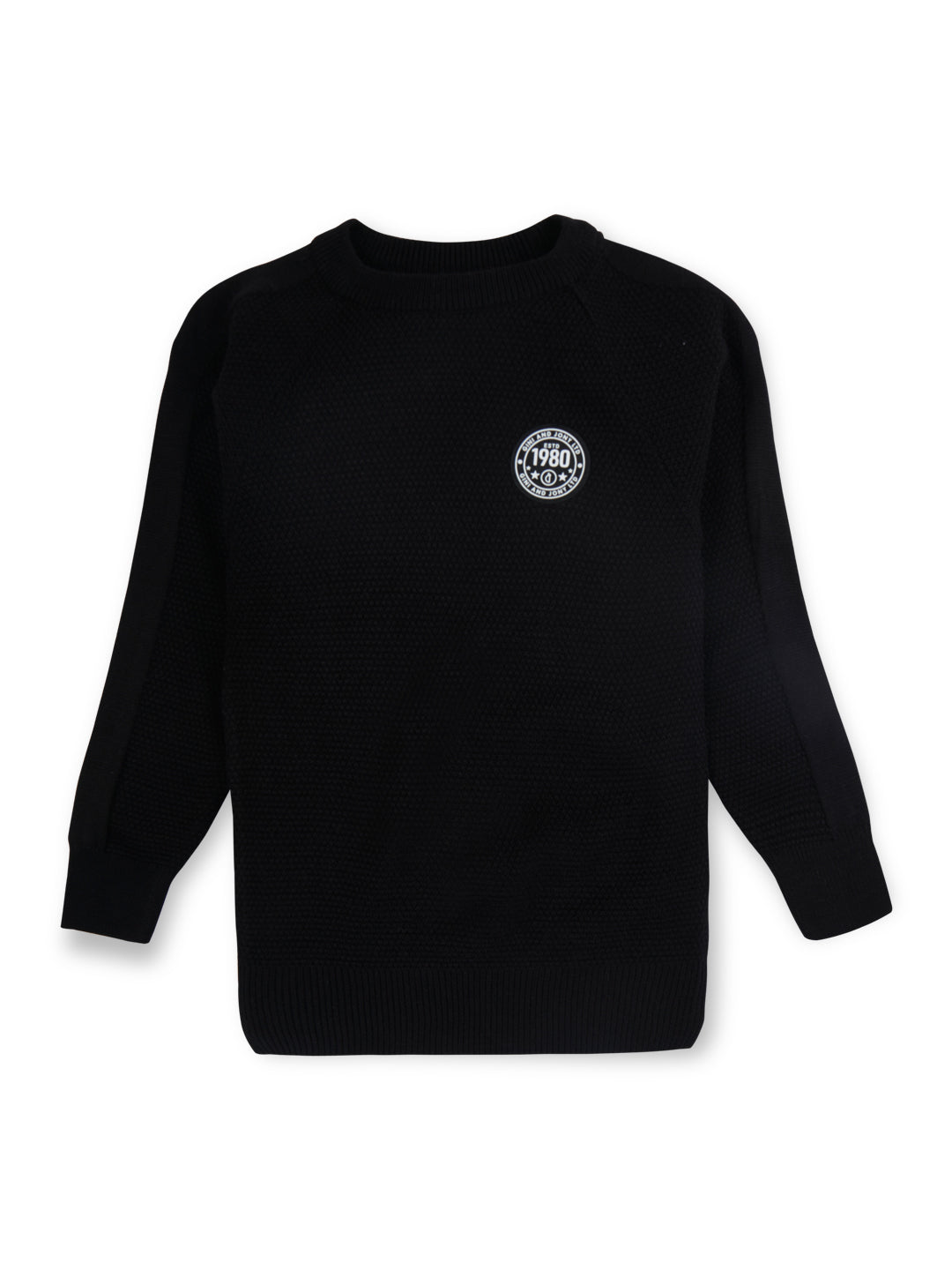 Boys Black Solid Cotton Full Sleeves Sweater