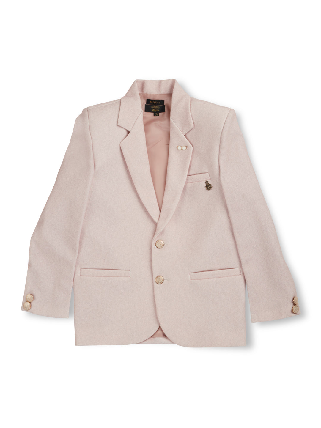 Boys Pink Solid Cotton Blazer Full Sleeves