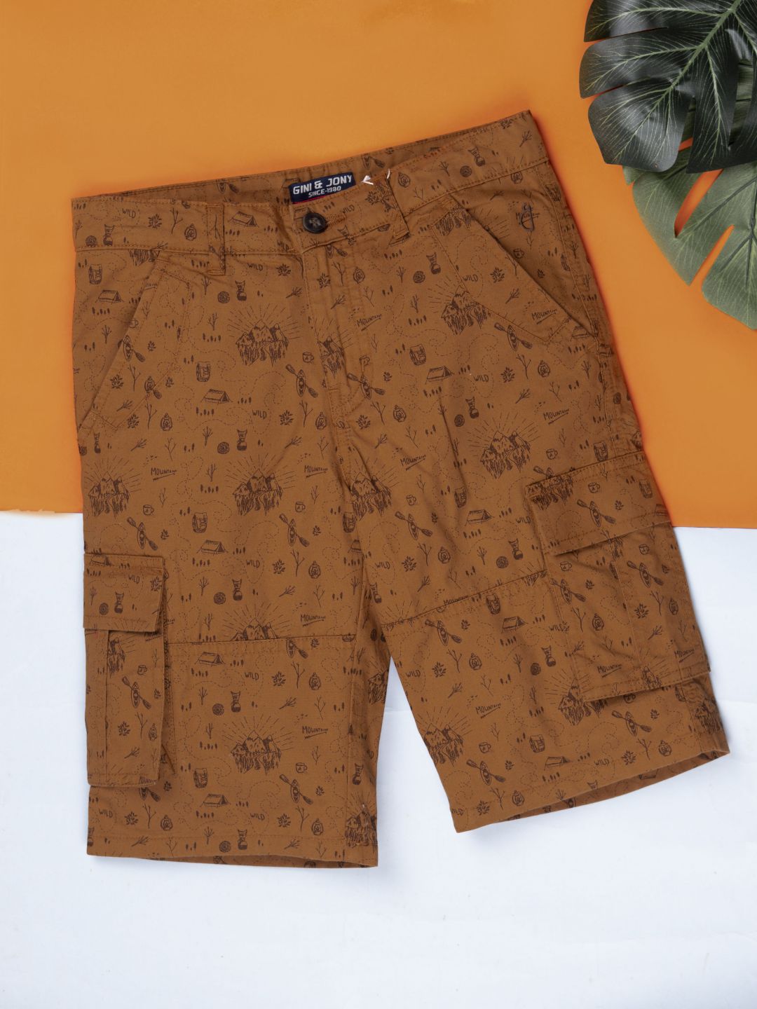 Boys Woven Brown Printed Bermuda Shorts