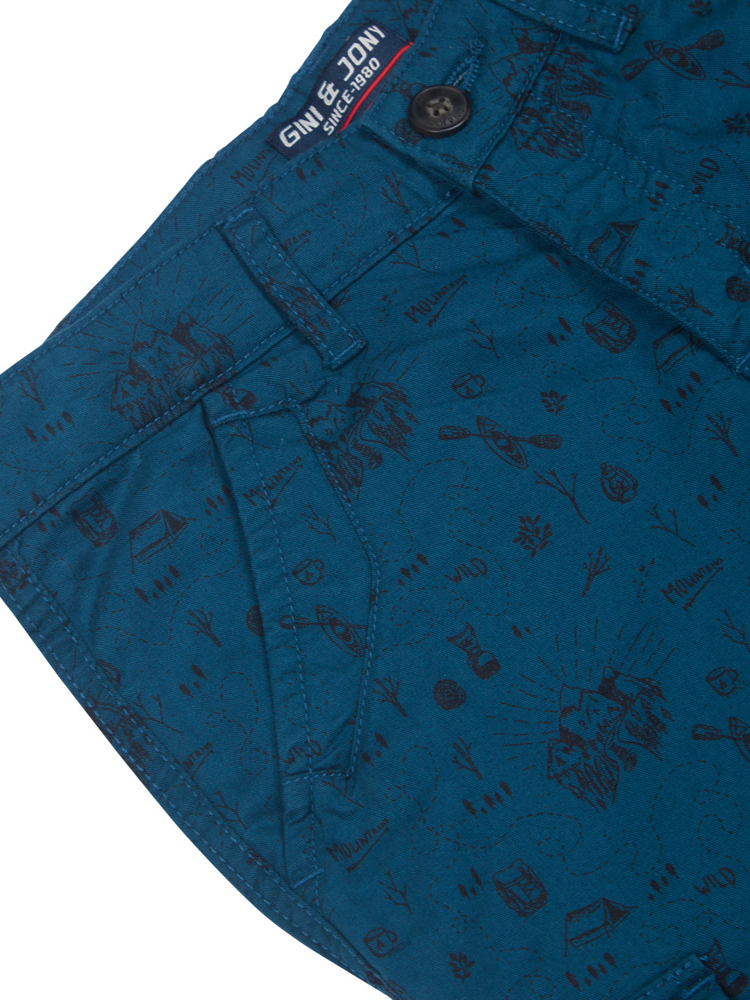Boys Woven Blue Printed Bermuda Shorts
