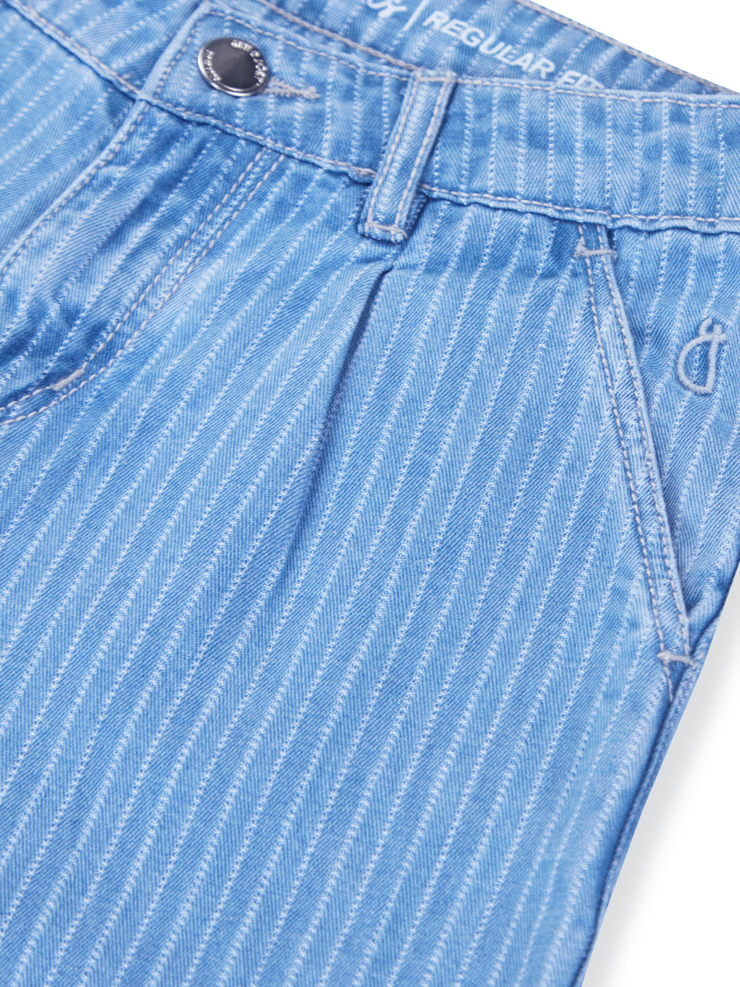 Girls blue denim striped culotte pants