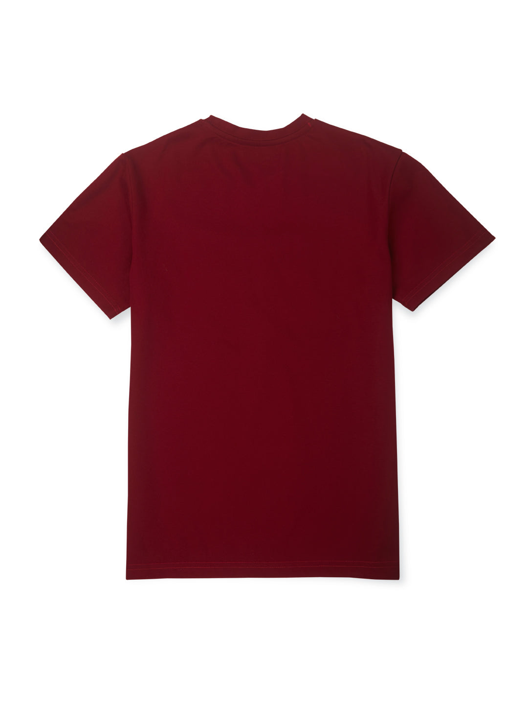 Boys maroon round neck knitted cotton printed t-shirt