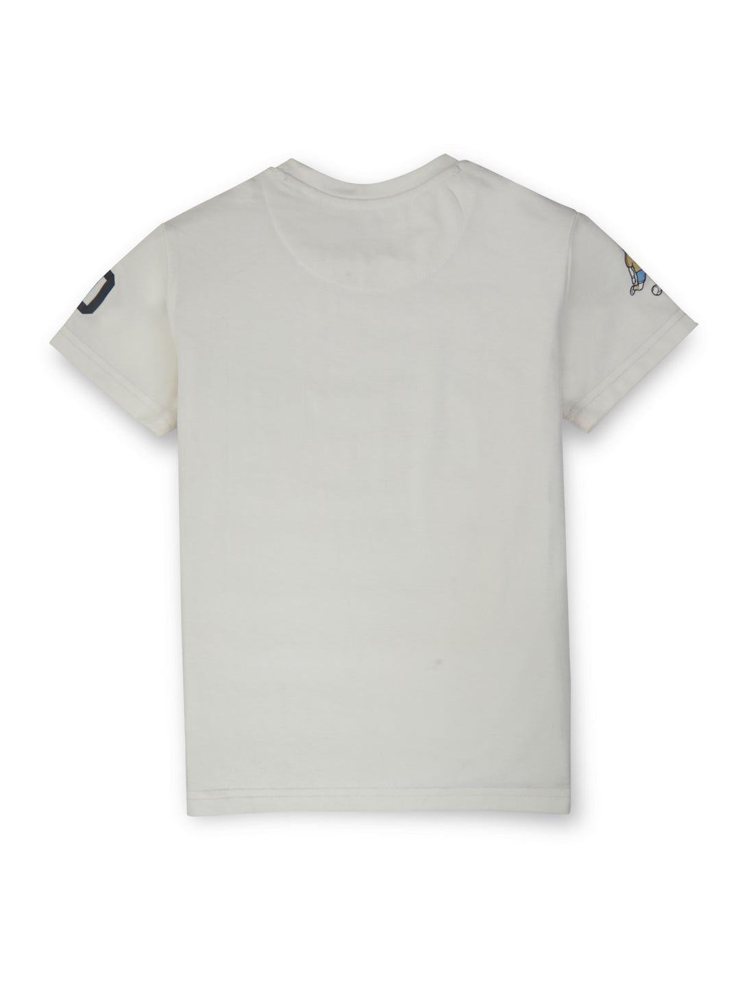 Boys White Round Neck Knitted Cotton Printed T-Shirt