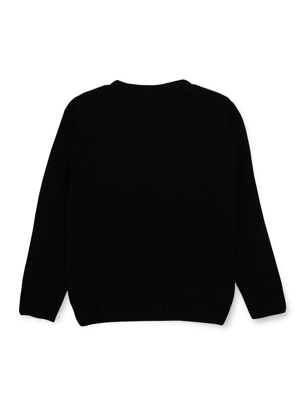 Girls Black Printed Cotton Full Sleeves Sweater