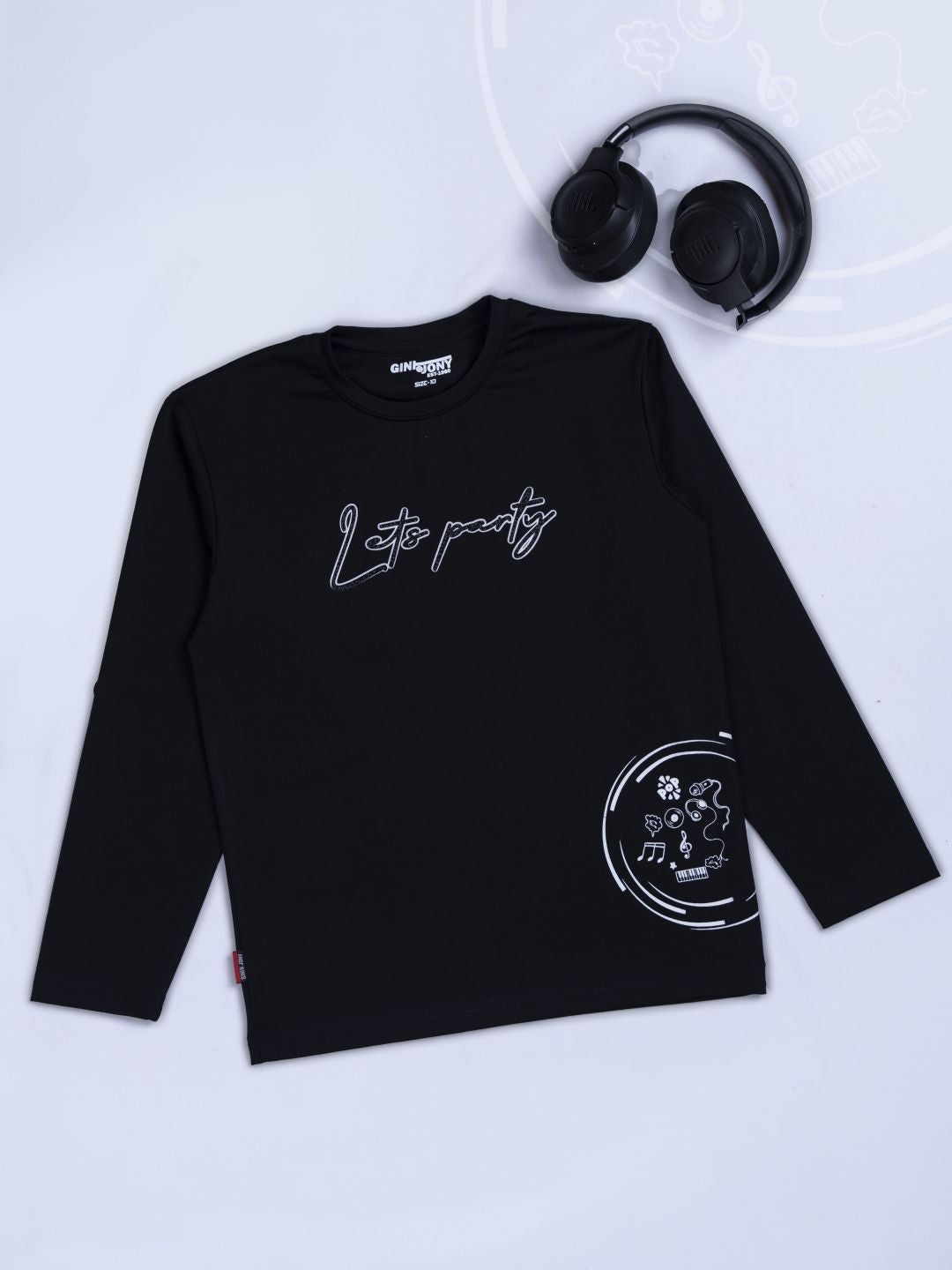 Boys Black Round Neck Knitted Cotton Printed T-Shirt