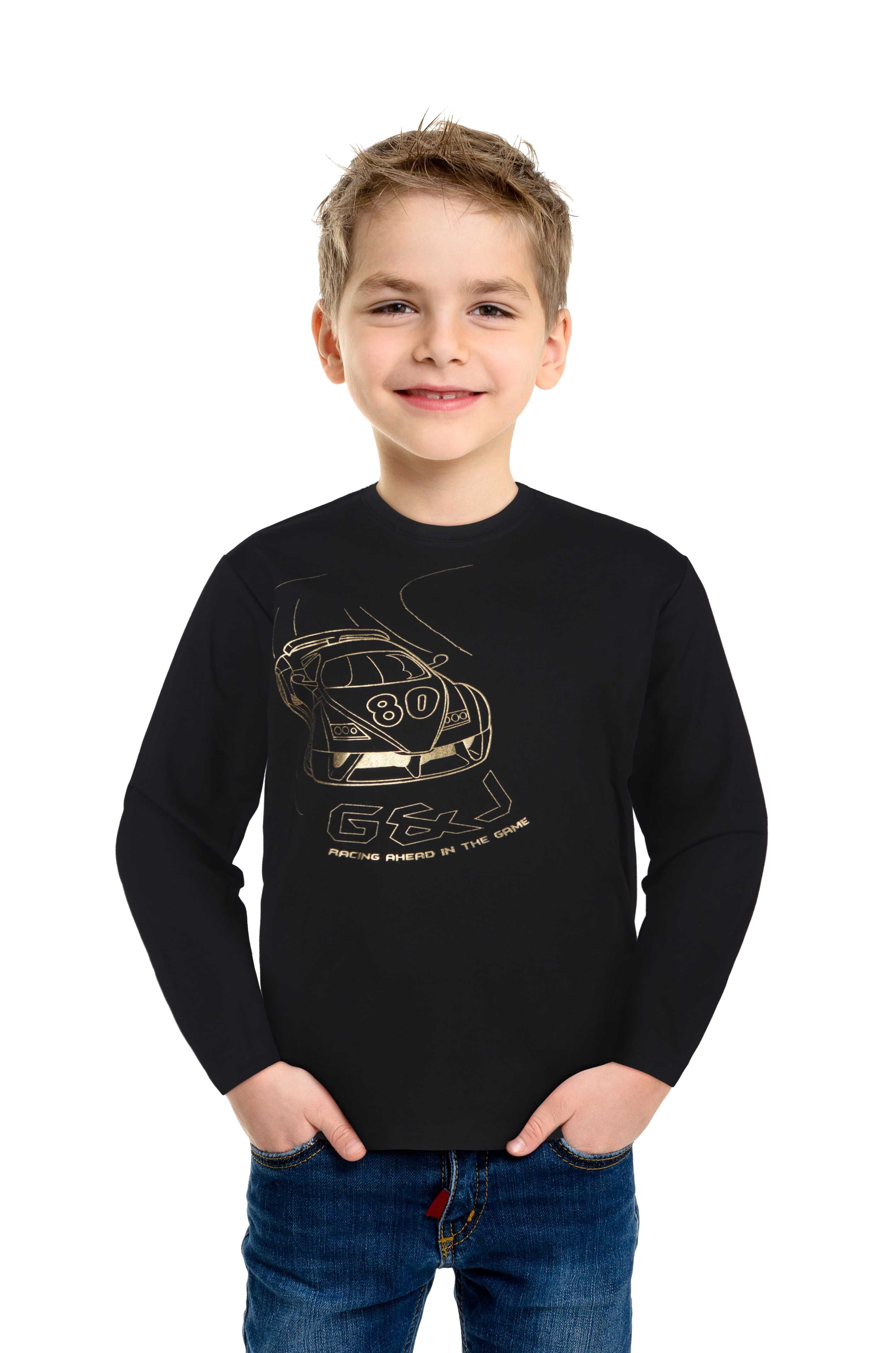 Boys black round neck knitted cotton printed t-shirt